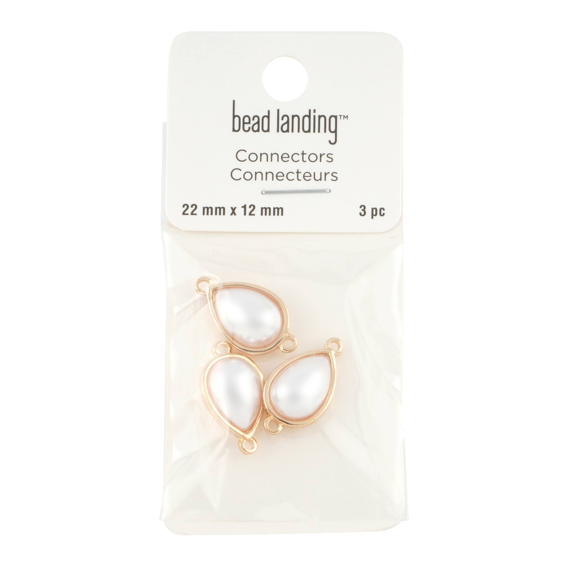 White & Gold Pearl Oval Connectors, 22mm by Bead Landing™